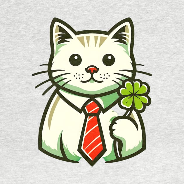 Cat Holding Shamrock for St Patricks Day by Rizstor